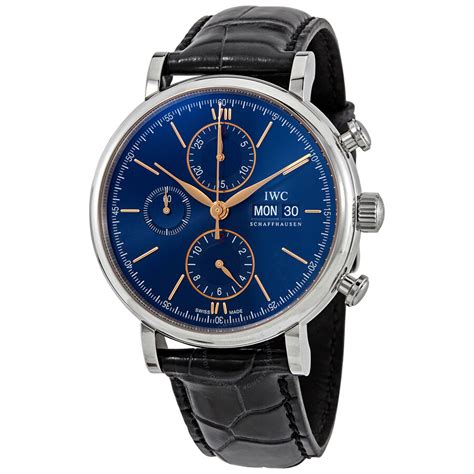 iwc 391036|IWC Portofino Chronograph Watch, Blue Dial Black Leather Strap .